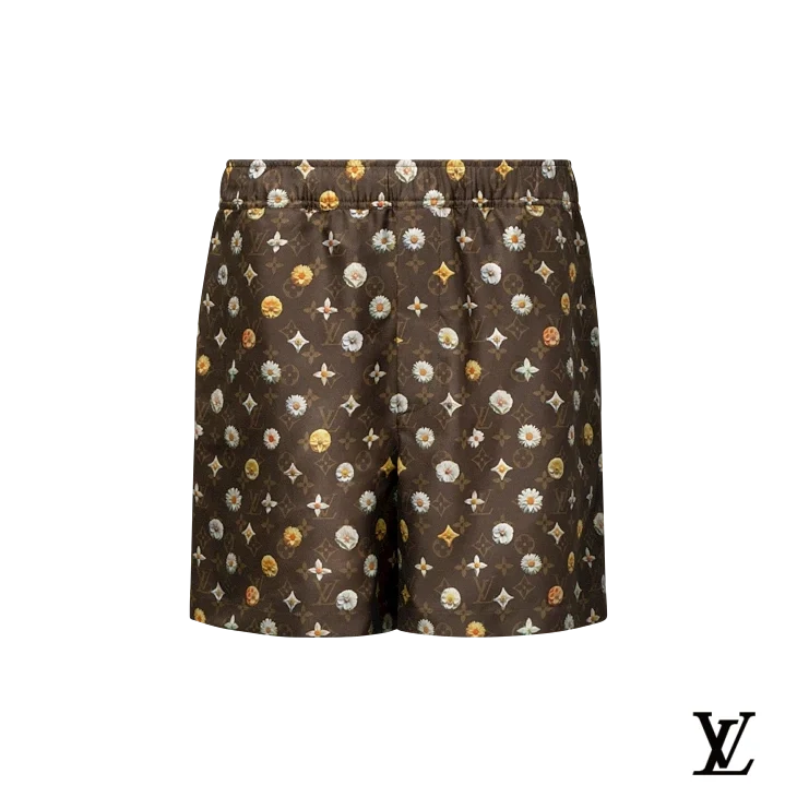 Louis Vuitton Brown Floral Monogram Silk Shorts