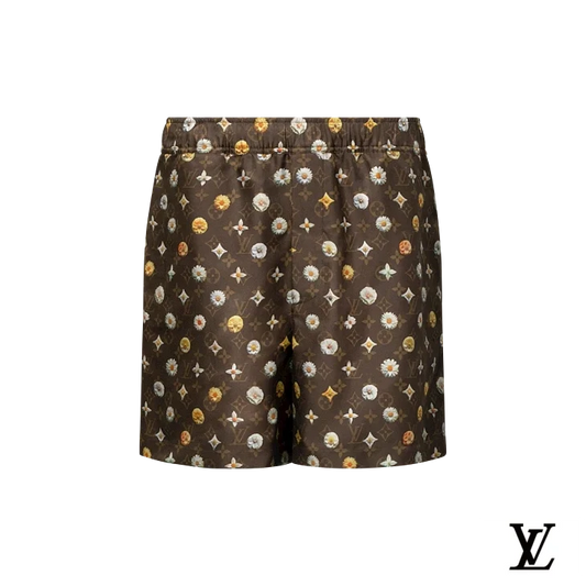 Louis Vuitton Brown Floral Monogram Silk Shorts