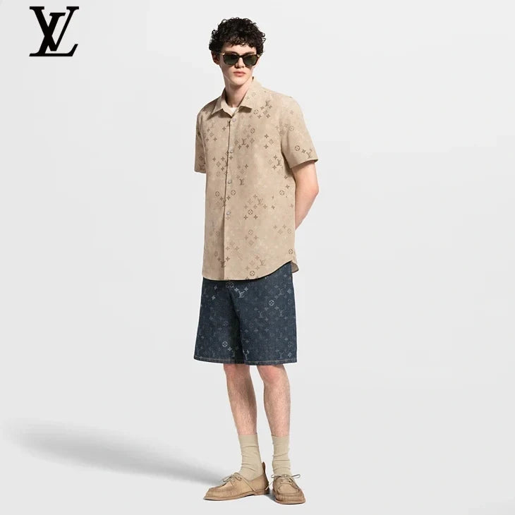 Louis Vuitton Beige Monogram Print Short Sleeve Shirt