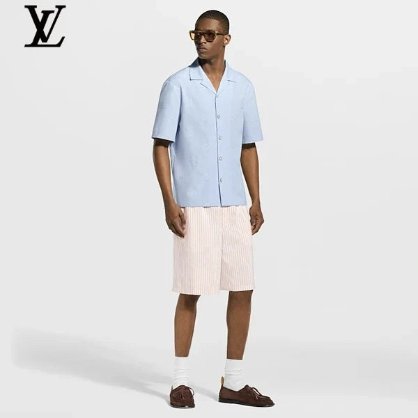 Louis Vuitton Light Blue Subtle Monogram Camp Collar Short Sleeve Shirt