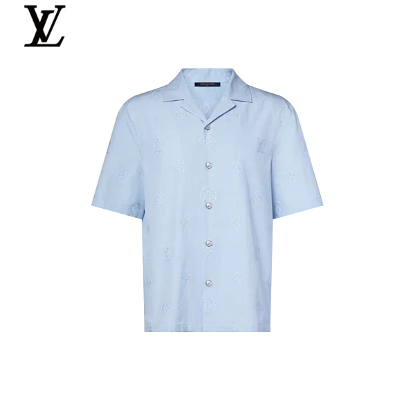 Louis Vuitton Light Blue Subtle Monogram Camp Collar Short Sleeve Shirt