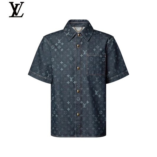 Louis Vuitton Dark Blue Monogram Denim Short Sleeve Shirt