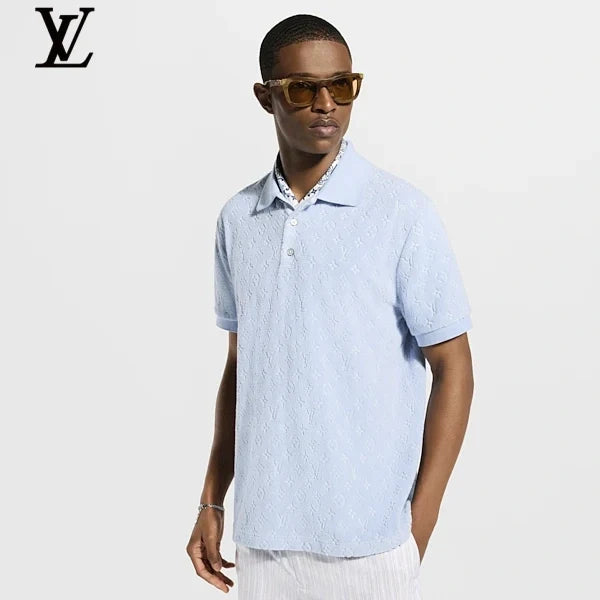 Louis Vuitton Light Blue Monogram Jacquard Short Sleeve Polo
