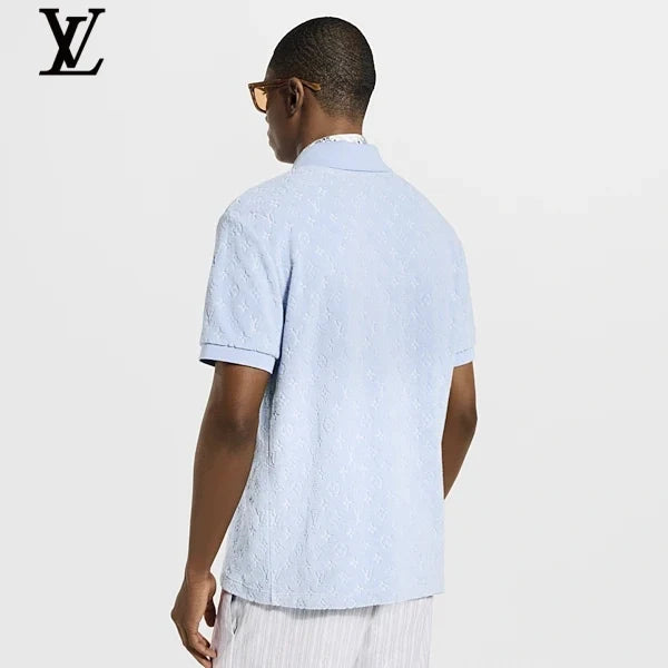 Louis Vuitton Light Blue Monogram Jacquard Short Sleeve Polo