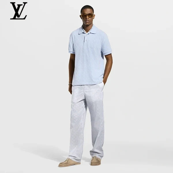 Louis Vuitton Light Blue Monogram Jacquard Short Sleeve Polo