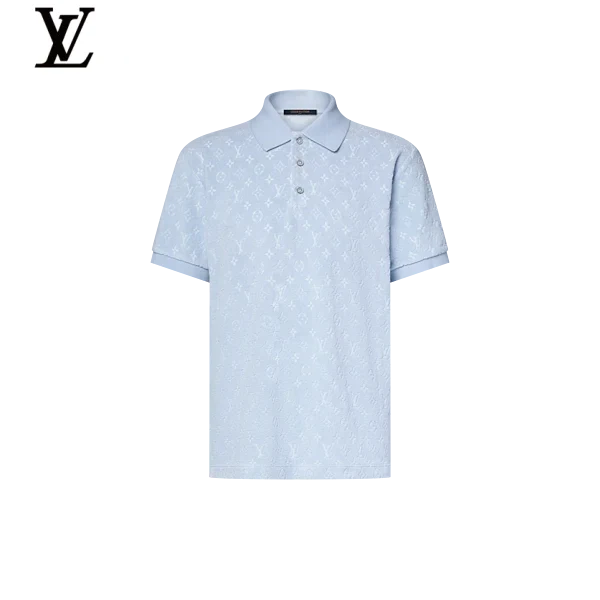 Louis Vuitton Light Blue Monogram Jacquard Short Sleeve Polo