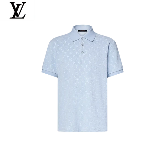 Louis Vuitton Light Blue Monogram Jacquard Short Sleeve Polo