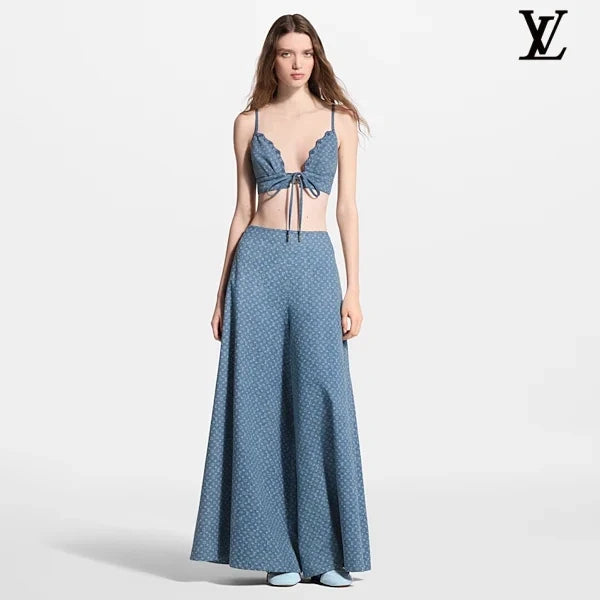 Louis Vuitton Light Blue Monogram Allover Print Wide-Leg Culottes