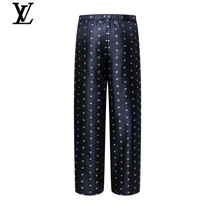 Louis Vuitton Navy Monogram Silk Relaxed-Fit Trousers