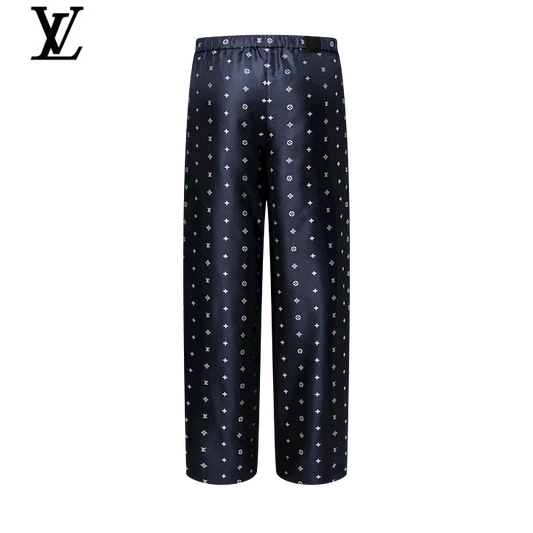 Louis Vuitton Navy Monogram Silk Relaxed-Fit Trousers