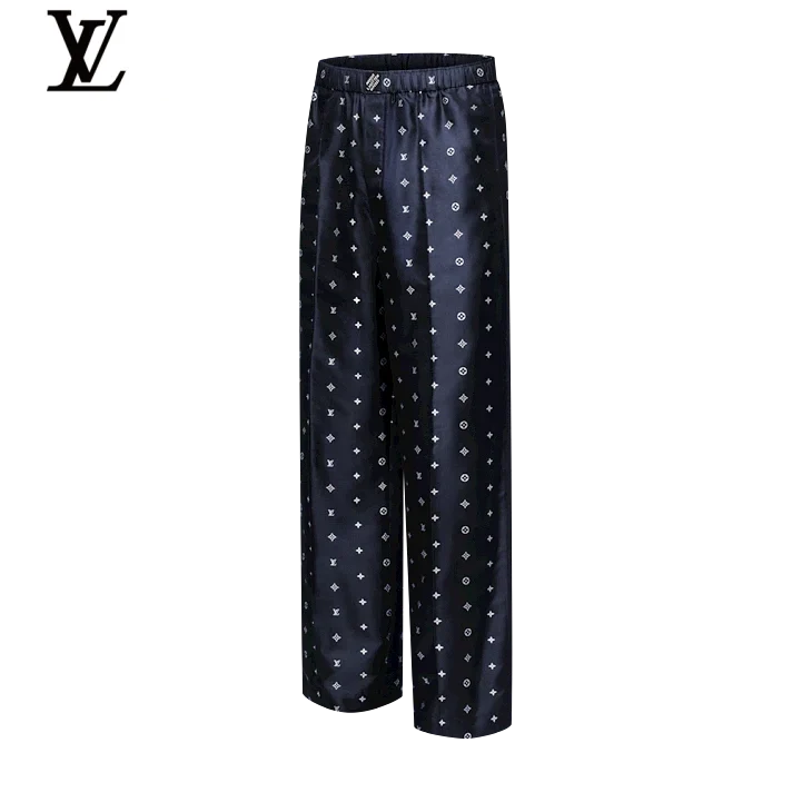 Louis Vuitton Navy Monogram Silk Relaxed-Fit Trousers