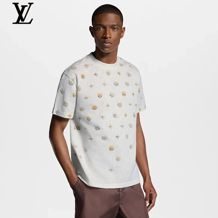 Louis Vuitton White Floral & Monogram Print Crew Neck Short Sleeve T-Shirt