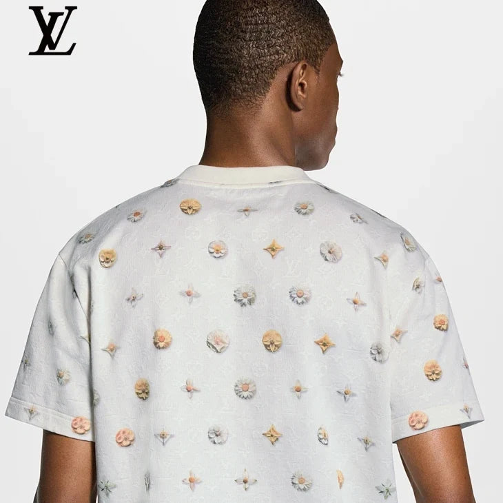 Louis Vuitton White Floral & Monogram Print Crew Neck Short Sleeve T-Shirt