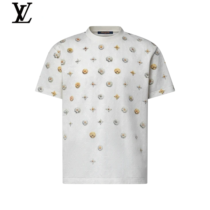 Louis Vuitton White Floral & Monogram Print Crew Neck Short Sleeve T-Shirt