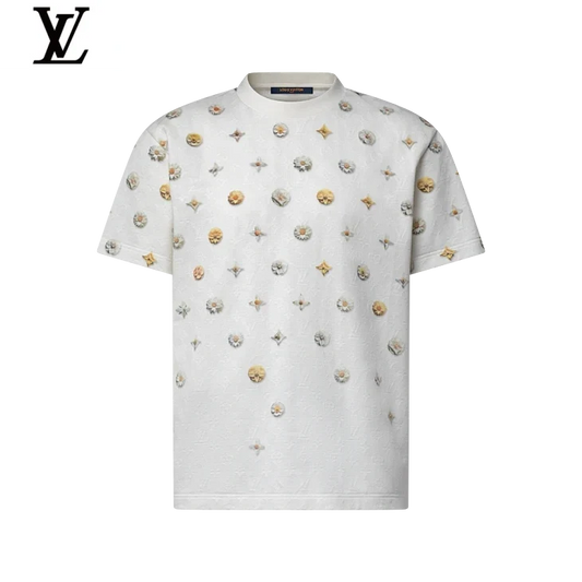 Louis Vuitton White Floral & Monogram Print Crew Neck Short Sleeve T-Shirt