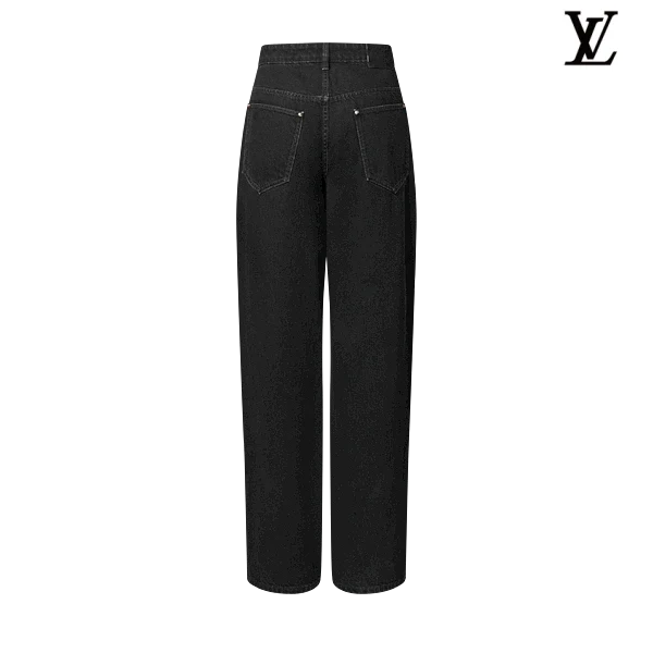 Louis Vuitton Black Solid Wide-Leg Denim Pants