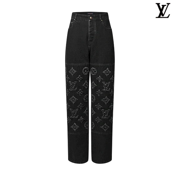 Louis Vuitton Black Solid Wide-Leg Denim Pants