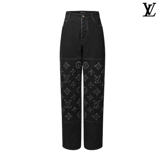 Louis Vuitton Black Solid Wide-Leg Denim Pants