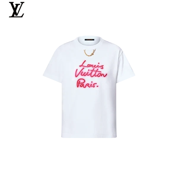 Louis Vuitton Pink Signature Chain Print Short-Sleeve T-Shirt