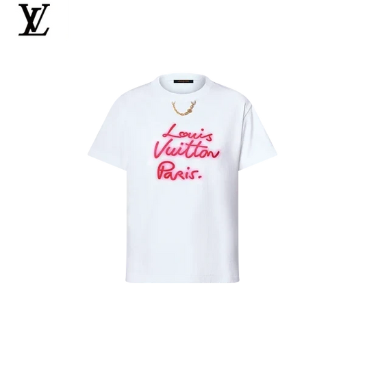 Louis Vuitton Pink Signature Chain Print Short-Sleeve T-Shirt