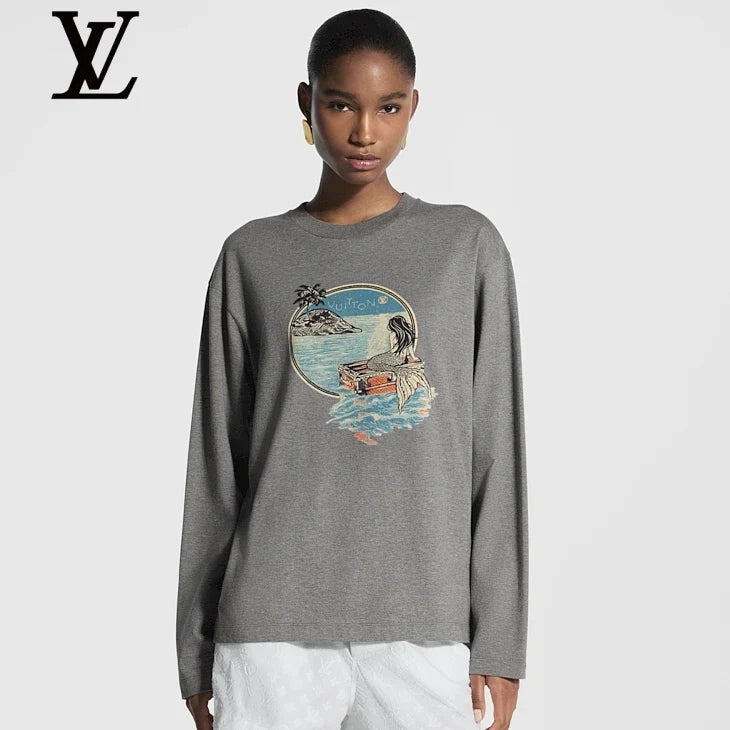 Louis Vuitton Grey Mermaid Print Long-Sleeve T-Shirt