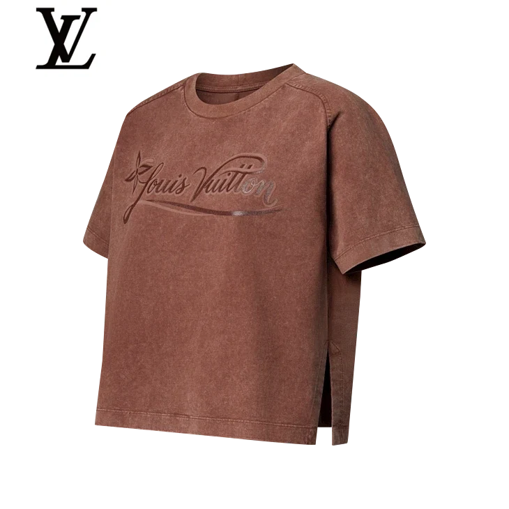Louis Vuitton Brown Washed Script Logo Cropped T-Shirt
