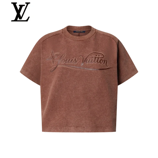 Louis Vuitton Brown Washed Script Logo Cropped T-Shirt