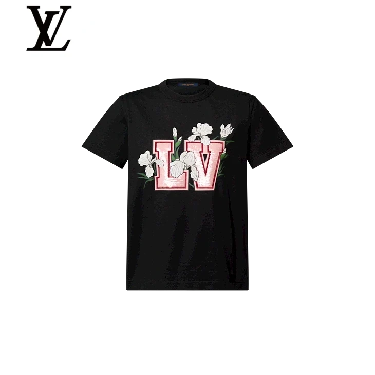 Louis Vuitton Black Floral LV Print Short-Sleeve T-Shirt