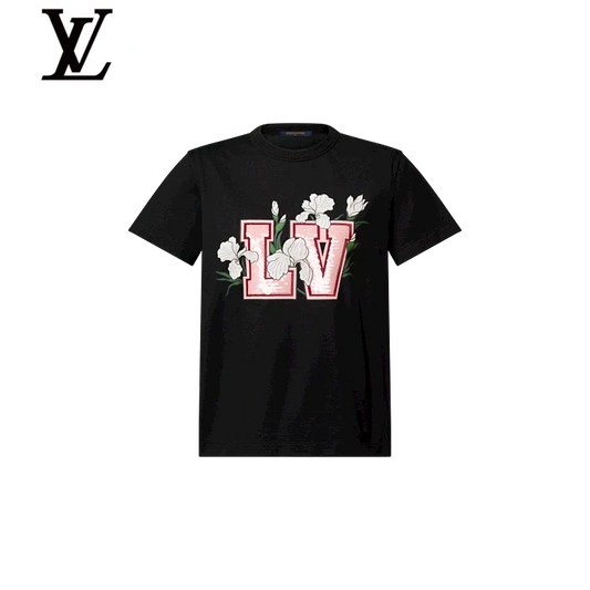 Louis Vuitton Black Floral LV Print Short-Sleeve T-Shirt