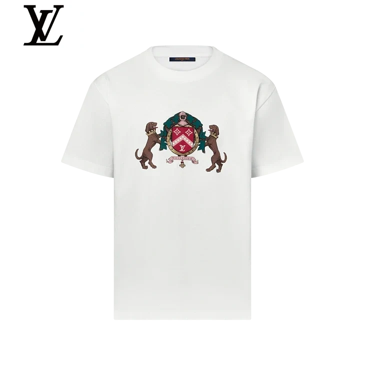 Louis Vuitton White Crest Dog Emblem Print Short Sleeve T-Shirt