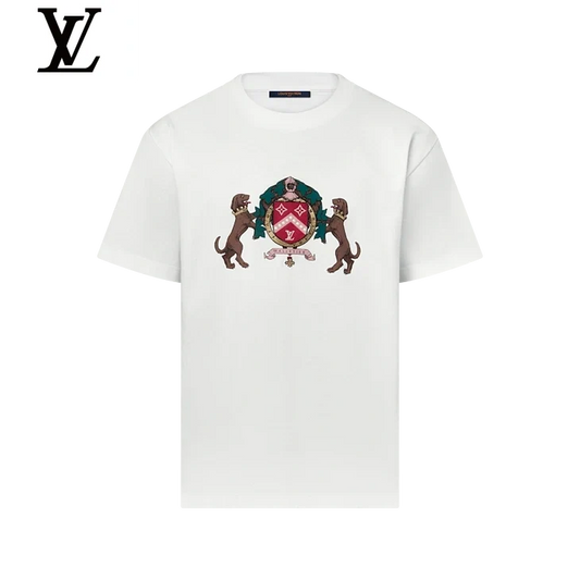 Louis Vuitton White Crest Dog Emblem Print Short Sleeve T-Shirt