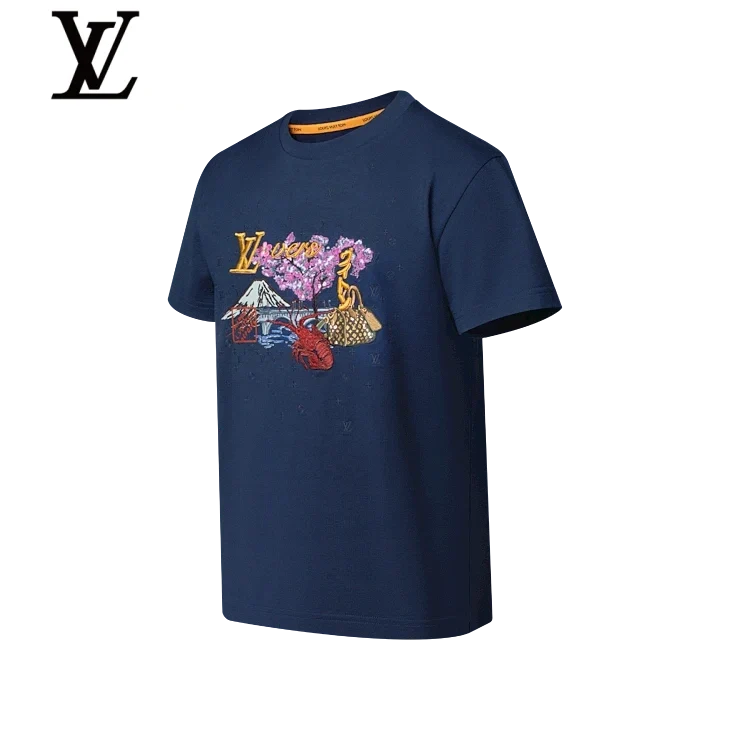 Louis Vuitton Navy Fuji Lobster Embroidery T-Shirt
