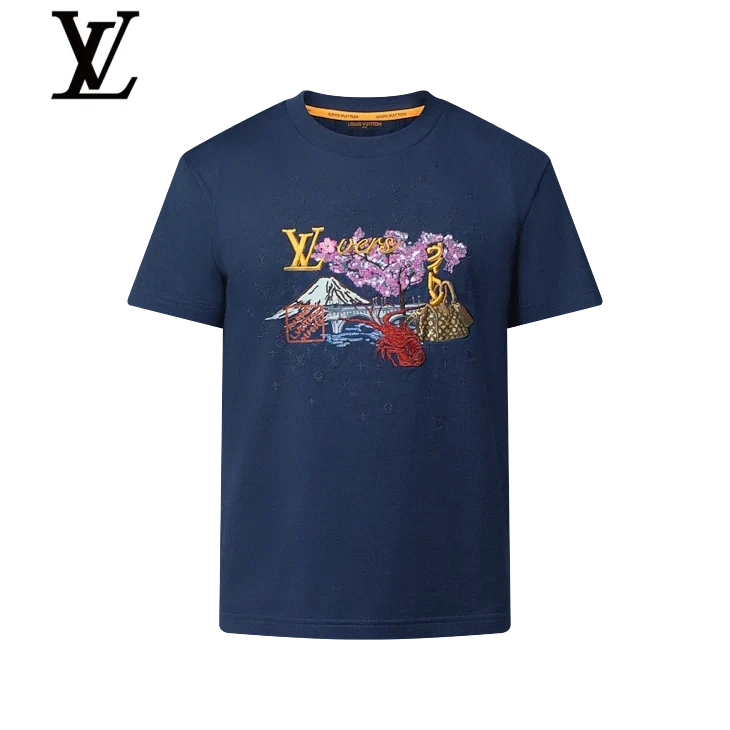 Louis Vuitton Navy Fuji Lobster Embroidery T-Shirt