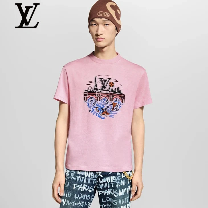 Louis Vuitton Pink Paris Bridge Print T-Shirt