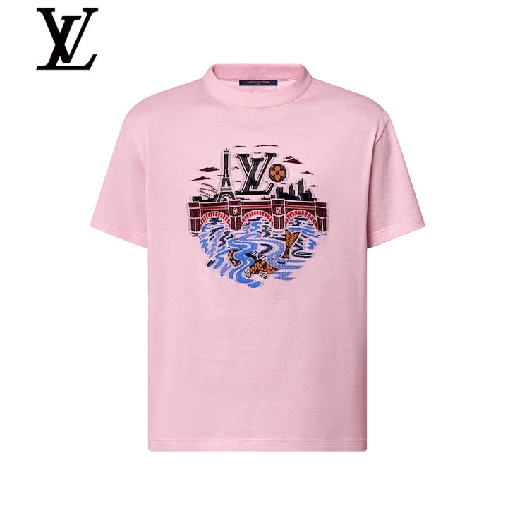 Louis Vuitton Pink Paris Bridge Print T-Shirt
