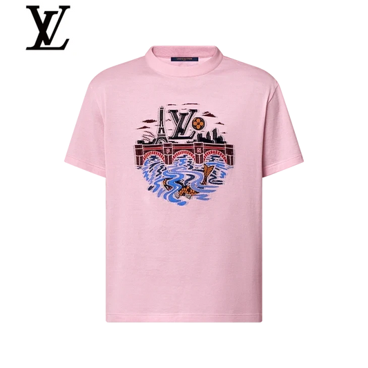 Louis Vuitton Pink Paris Bridge Print T-Shirt