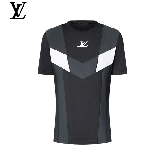 Louis Vuitton Black, Grey & White Color Block Logo Short Sleeve T-Shirt