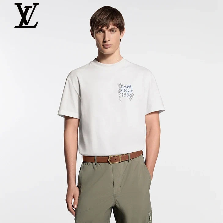 Louis Vuitton White Snake Logo Short Sleeve T-Shirt