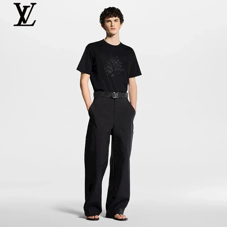 Louis Vuitton Black Floral Embroidery Short Sleeve T-Shirt