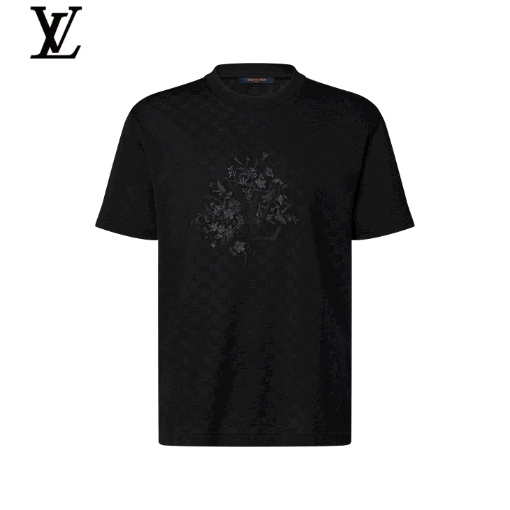 Louis Vuitton Black Floral Embroidery Short Sleeve T-Shirt