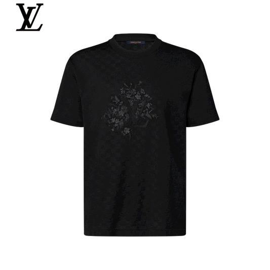 Louis Vuitton Black Floral Embroidery Short Sleeve T-Shirt