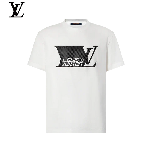 Louis Vuitton White Carbon Fiber Logo Short Sleeve T-Shirt