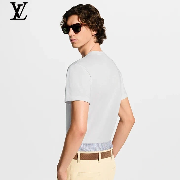 Louis Vuitton White Leather Patch Logo Crew Neck Short Sleeve T-Shirt