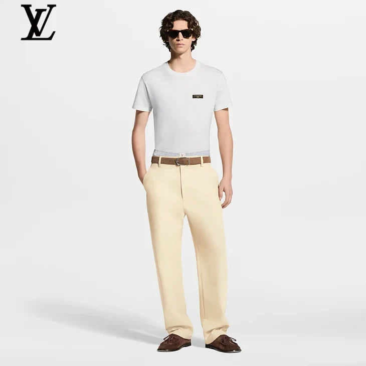 Louis Vuitton White Leather Patch Logo Crew Neck Short Sleeve T-Shirt