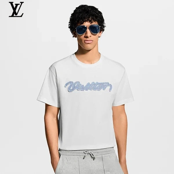 Louis Vuitton Light Blue Flocked Signature Short-Sleeve T-Shirt