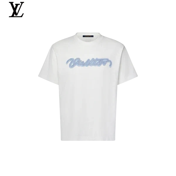 Louis Vuitton Light Blue Flocked Signature Short-Sleeve T-Shirt