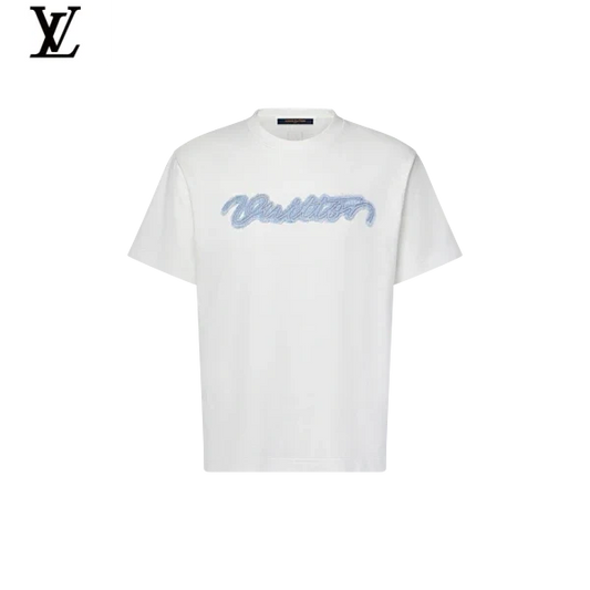 Louis Vuitton Light Blue Flocked Signature Short-Sleeve T-Shirt