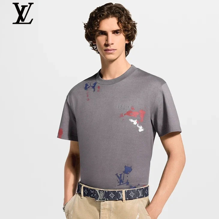 Louis Vuitton Grey Paint Splatter Print Short Sleeve T-Shirt