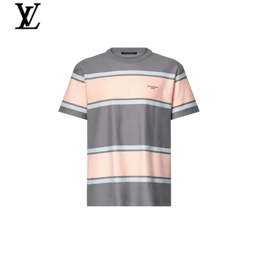 Louis Vuitton Grey Pink Striped Cotton Short Sleeve Tee Mini Logo